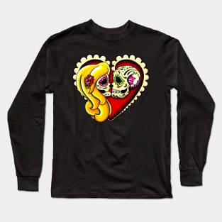 Ashes - Day of the Dead Kissing Sugar Skull Couple in Blonde Long Sleeve T-Shirt